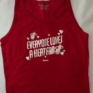 Reebok red Miami Heat tank with white lettering .
